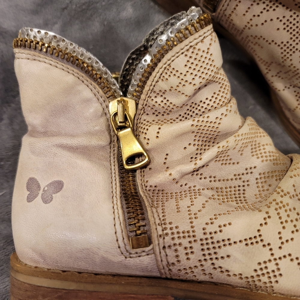 FELMINI STIEFEL BEIGE LEATHER MULTI-COLORED TEXTILE BIKER BOOTS SIZE 42